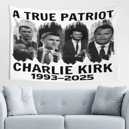 Discover A True Patriot Charlie Kirk Tapestry, American Flag Wall Banner Decor