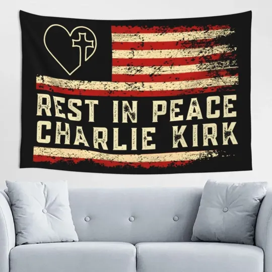 Discover Rest In Peace Charlie Kirk Tapestry, Memorial Wall Banner for Bedroom Decor