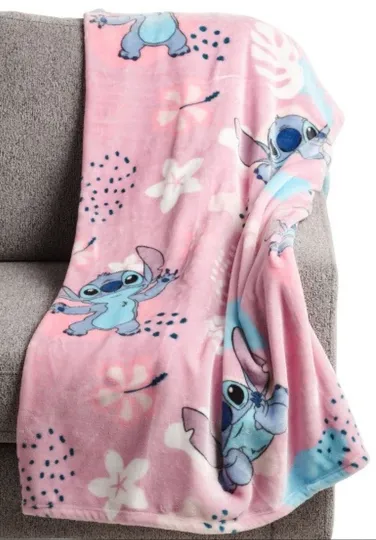 Disney Stitch Floral Soft Minky Fleece Oversized Plush Throw Blanket, 60" X 70"