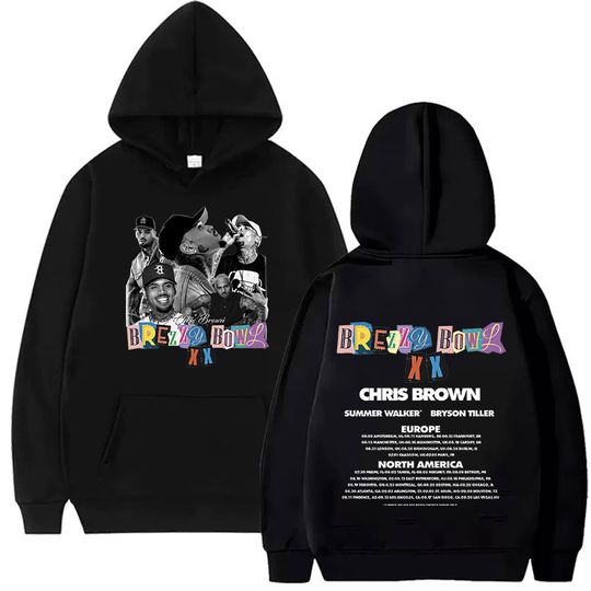 2025 Chris Brown Breezy Bowl XX Tour Album Hoodie Men's Fashion Oversized Pullover Sweatshirt Hip Hop High Street Fleece Hoodies