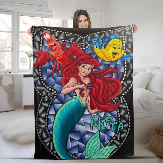 Discover Disney The Little Mermaid Ariel Princess Stained Glass Customize Fleece Blanket