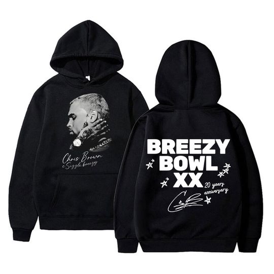 Rapper Chris Brown Breezy Bowl XX Tour 2025 Hoodie Men's Clothing Casual Retro Pullovers Hip Hop Fashion Pop Music Sweatshirts