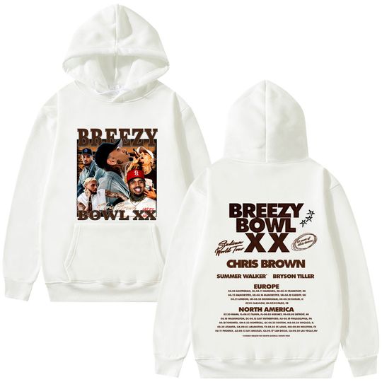 Discover Chris Brown Breezy Bowl XX Tour 2025 Hoodie Men Women's Hip Hop Oversized Pullover Male Clothing Casual Fleece Cotton Hoodies