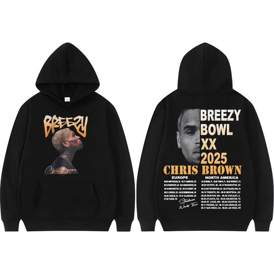 Discover Chris Brown Tour Breezy Bowl XX 2025 Album Sweatshirt Men Women Vintage Gothic High Street Hooded Comfort Loose Oversized Hoodie