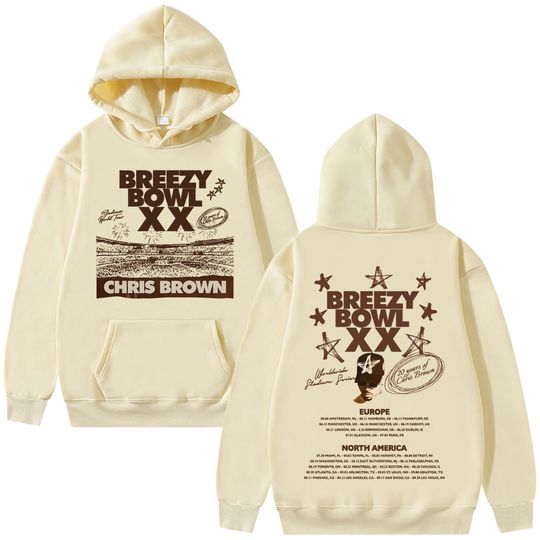 Rapper Chris Brown Breezy Bowl XX Tour 2025 Hoodie Men Women Casual Vintage Long Sleeve Sweatshirt Hip Hop Oversized Pullovers