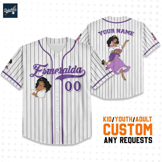 Discover Personalize Disney The Hunchback Of Notre Esmeralda Whie Purple Dark, Baseball Jersey, Custom Disney Birthday Gift