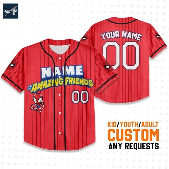 Personalized Spidey And His Amazing Friends Cute Red Color, Custom Name and Number Spidey Baseball Jersey Team, Disney Baseball Team Outfit