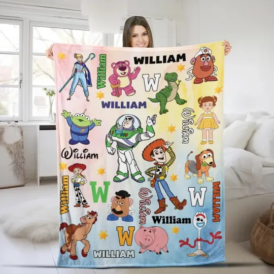 Disney Toy Story Watercolor Characters Pattern Customize Fleece Blanket
