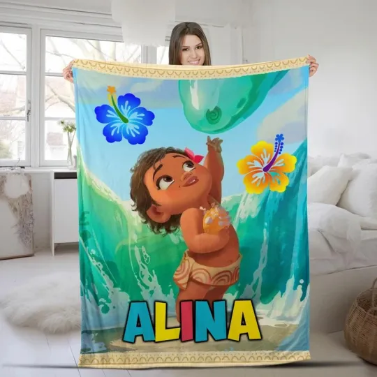 Discover Disney Moana Baby Touching Water Hisbicus Aloha Customize Fleece Blanket