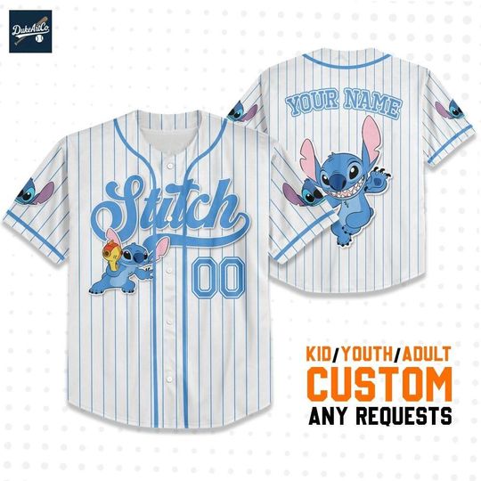 Custom Disney Stitch Laser Jersey Baseball Jersey, Gift for Kids, Disney Birthday Gift, Gift For Baseball Fans