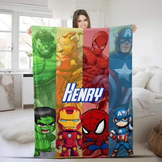 Discover Disney Marvel Avengers Cute Super Heroes Customize Fleece Blanket