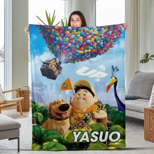 Custom Name Disney Up Movie Blanket, Disney Character Blanket, Gift for Mom Dad,