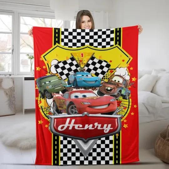 Discover Disney Cars Lightning McQueen & Friends Racing Flag Customize Fleece Blanket