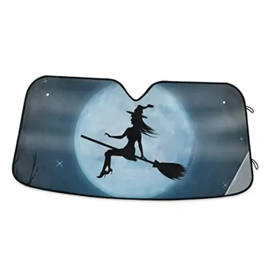 Car Windshield Sun Shade Block UV Rays Sun Visor Halloween Witch Moon Star
