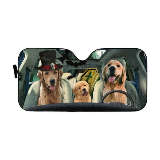 Discover Halloween Golden Retriever Custom Car Auto Sunshade
