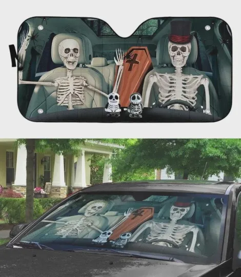 Discover Happy Halloween, Halloween Skeleton Custom Car Auto Sunshade pattern, Horror Hal