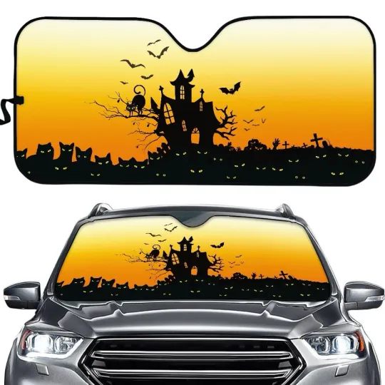 Discover Halloween Printed One Piece Car Decoration with Front and Rear Glass Sun Visors
