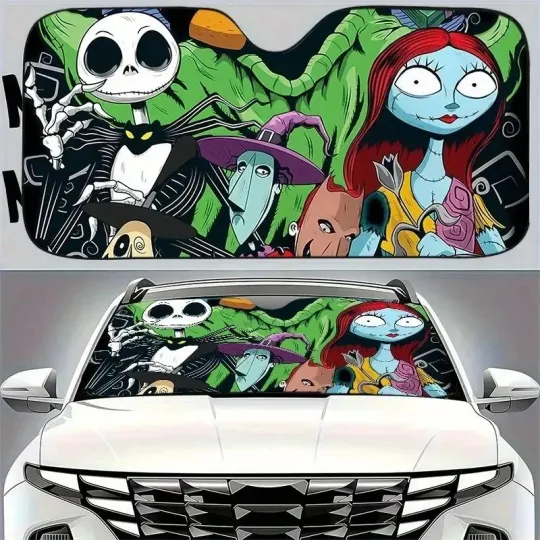 Jack Sally Oogie Boogie Lock Shock &amp Barrel Halloween Car Windshield Sun 3D