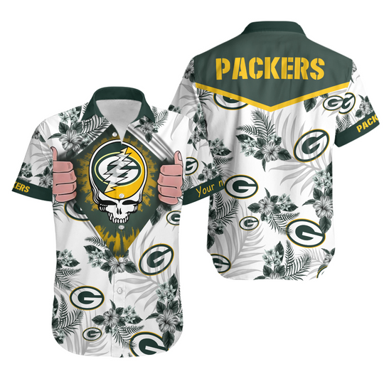 Green Skull For Fan Green Bay Hawaiian Shirt, Packers Football Hawaiian Shirt