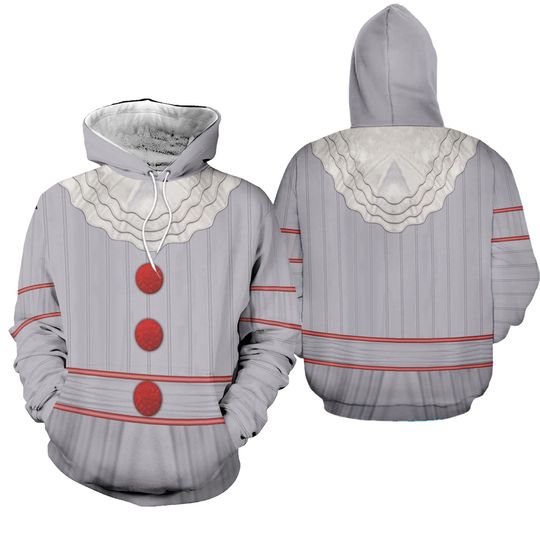Halloween Pennywise Costume Hoodie, IT Clown Balloon Cosplay Shirt, Horror Characters Jogger, Scary Movie Hoodie, Men's Scary Costumes