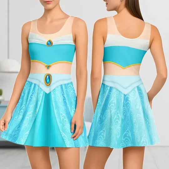 Princess Jasmine Skater Dress, Aladdin Princess Cosplay Dress, Princess Halloween Dress, Disneybound Outfit, Halloween Cosplay Dress
