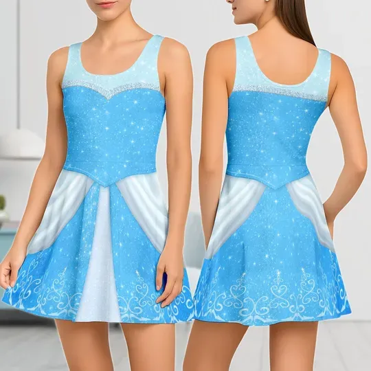 Cinde Princess Skater Dress, Disney Princess Cosplay Dress, Halloween Park Dress