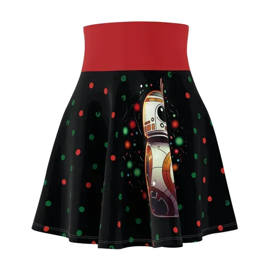 Droid Christmas Polka Dots Skater Skirt