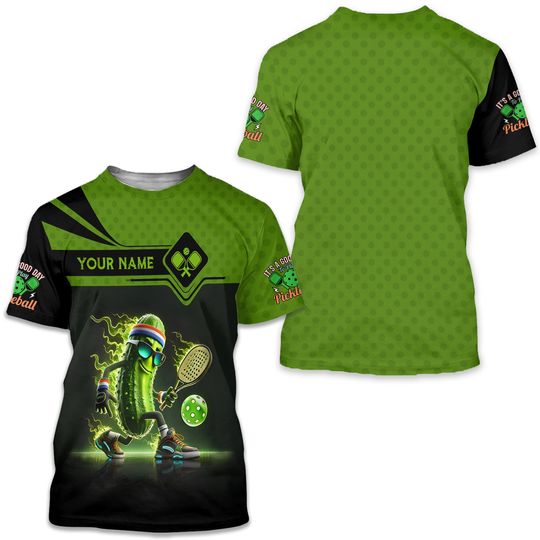 Custom Pickleball 3D T-Shirt  Fun Pickle Character Graphic Tee for Pickleball Players & Fans