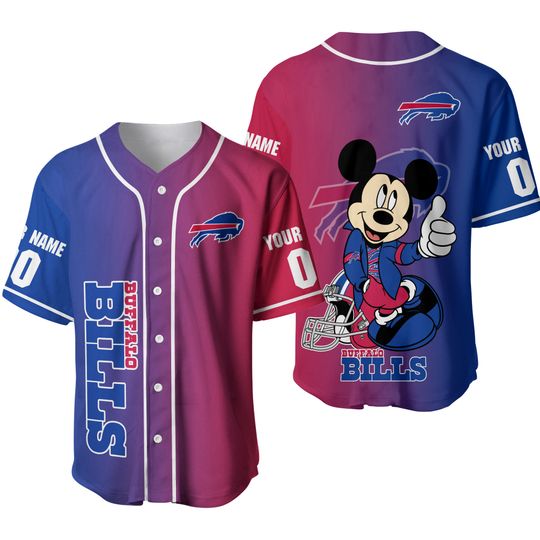 Personalized Buffalo Bills Baseball Jersey, Buffalo Mickey Team Baseball Jersey