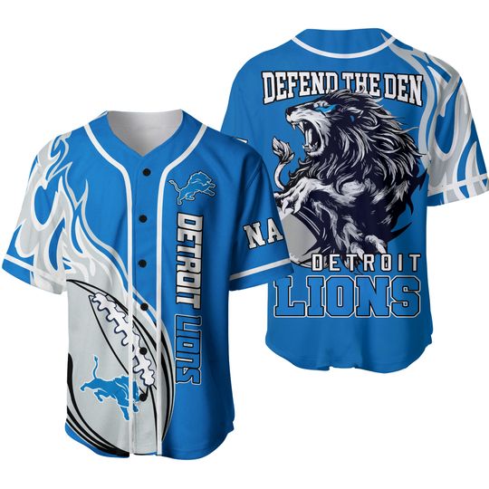 Personalized Detroit Lions Baseball Jersey, Defend The Den Detroit Lions Baseball Jersey