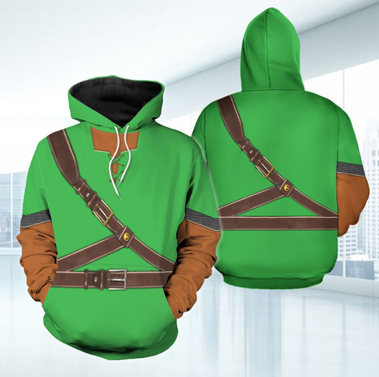 Halloween Link Legend Of Zelda Cosplay Hoodie, Link Zelda Joggers, Legend Of Zelda Costume, Zelda Green Elven Tunic Hoodie, Pixie Hoodie