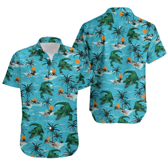 Funny Crocodile Shirts Party Vibes Hawaiian Shirt for Mens Tropical Hawaiian Shirt Mens Short Sleeve Button Down Shirt Men