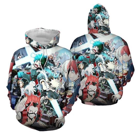 CHLOBLOM Boku No Hero Fleece Hoodie Novelty Hooded Pullover Sweatshirt