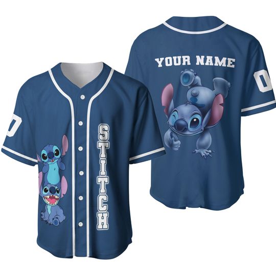 Custom Name & Number Stitch Blue Jersey, Disney Lilo and Stitch Kid Youth Adult Jersey, Funny Birthday Disneyland Stitch Jersey Boy and Girl
