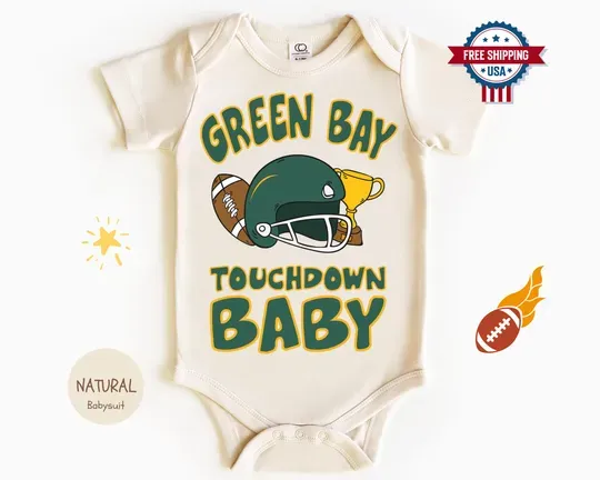 Green Bay Touchdown Baby Bodysuit, Game Day Baby Tee, Football Baby Shower Gift, Little Fan Baby Outfit, Touchdown Baby Gift