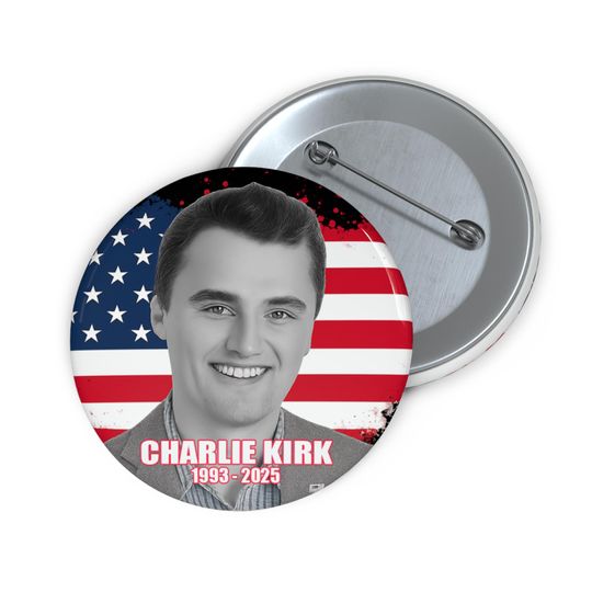 Charlie Kirk Memorial Pin Button, RIP Tribute Badge, Patriotic Republican Pin, Conservative Political Accessory Gift for Supporters