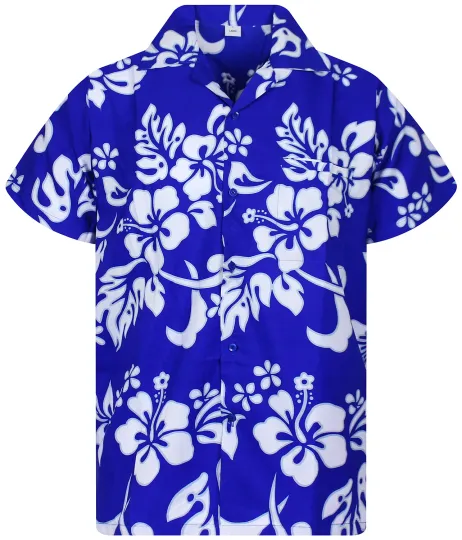Discover Funky Hawaiian Shirt Hibiscus Indigo Blue