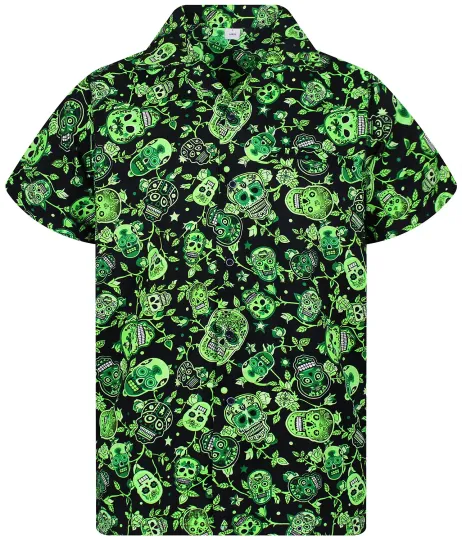 Discover Funky Hawaiian Shirt Skull Green Different Sizes