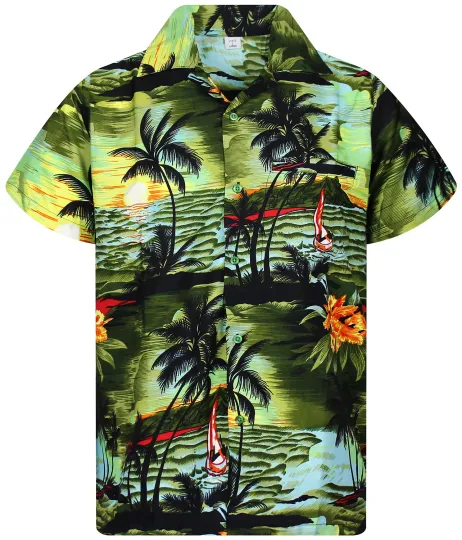 Funky Hawaiian Shirt Surf New Dark Green
