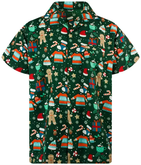 Funky Hawaiian Christmas Gingerbread Green Shirt