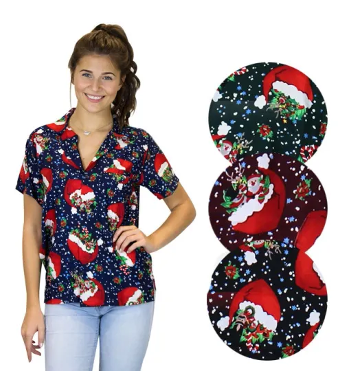 Discover Funky Hawaiian Blouse Christmas Flying Hats Holiday Shirt