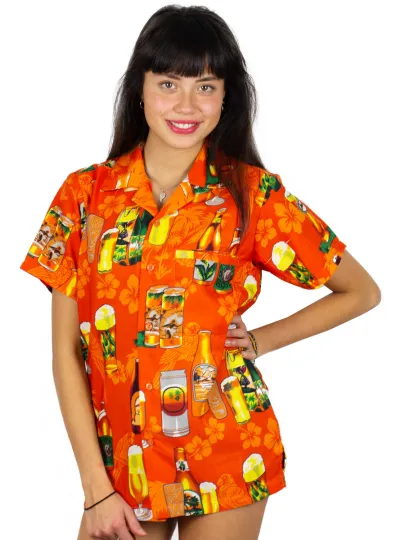 Discover Funky Hawaiian Beer Bottle Print Shirt, Orange
