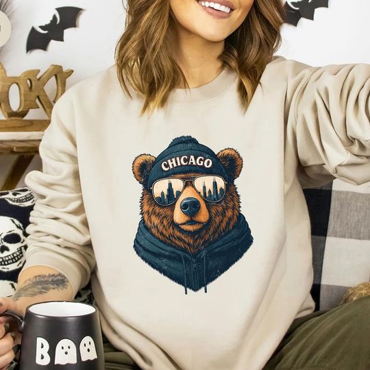 Discover Chicago Football Bear Sweatshirt, Vintage Football Sweatshirt, Game Day Sweatshirt