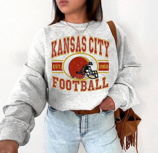 Discover Vintage Style Kansas City Football, Kansas City Football Sweatshirt, Football Fan Gift, Game Day Shirt, Kansas City Sweatshirt.