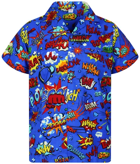 Funky Hawaiian Shirt Boom Bang Comic Multi Blue Men’s Casual Shirt