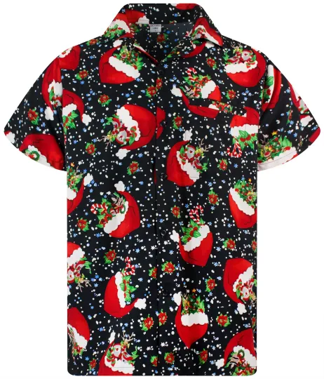 Discover Funky Hawaiian Shirt Christmas Flying Hats Black