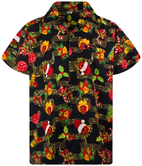 Funky Hawaiian Shirt Christmas Music Black