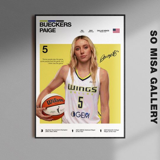 Discover Paige Bueckers Poster, WNBA Wall Print, Dallas Wings Poster, Women's Hoops Decor, Gift for Basketball Fans