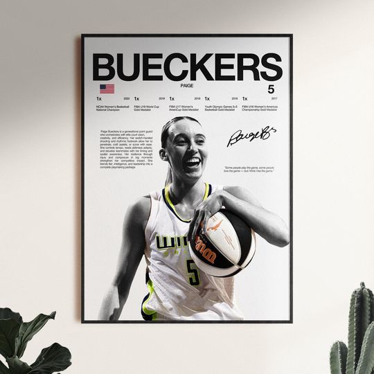 Discover Paige Bueckers Poster, WNBA Wall Print, Dallas Wings Poster, Women's Hoops Decor, Gift for Basketball Fans
