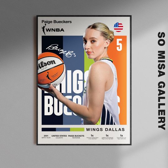 Discover Paige Bueckers Poster, WNBA Wall Print, Dallas Wings Poster, Women's Hoops Decor, Gift for Basketball Fans